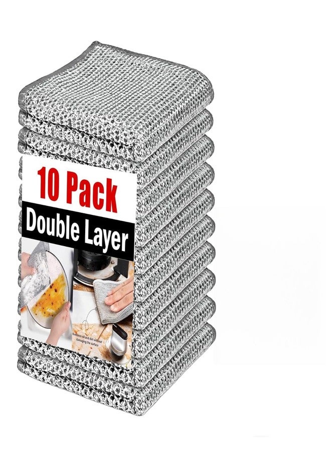 PRIME PICK برايم بيك، عبوة من 10 قطع، مناشف أطباق سلكية مزدوجة الطبقات غير قابلة للخدش | ليفة تنظيف فولاذية للأواني، ليفة تنظيف متعددة الأغراض للأطباق والأحواض، للاستخدام الرطب والجاف | إسفنجة شبكية من الفولاذ المقاوم للصدأ غير كاشطة - Image 1